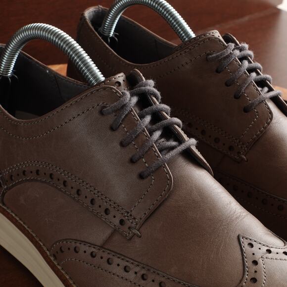 Cole Haan Oxfords Mens SZ 8.5M Gray Brown Grand OS Leather Wingtip Dress Shoes - Picture 7 of 15